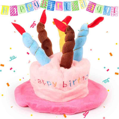 

Letskeep Cute Pet Cat Dog Caps Happy Birthday Dog Hat with Cake Candles Party Teddy Poodle Kawaii Cute Pet Hats head girth 45 cm