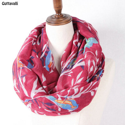 

Guttavalli Women Fresh Shine Animal Birds Ring Shawl Чистая леди Романтические деревья Петля Шарф Мягкая девушка Цветочные шармы Бесконечные шарфы