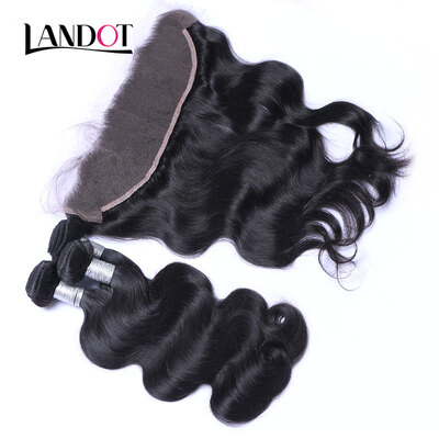 

8A Indian Virgin Hair Body Wave With Ear to Ear 13x4 Lace Frontal Closure 3 Bundles Human Hair Weaves Closures 4 Pcs Natural Black