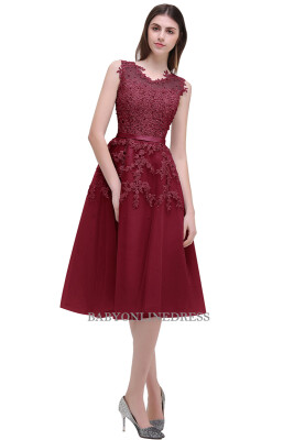 

Pink Burgundy Short Evening Dresses 2018 Applique Beads Sheer Back Party Formal Evening Gown Dresses