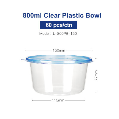 

OTOR Salad Bowl with Lid Take Away Plastic Food Container Clear Plastic Bowl Box for Fast Food Bento Microwaveable 150mm 60pcs