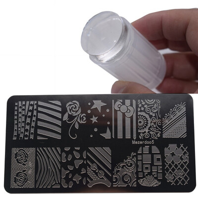 

Stamping Nail Art Templates FlowerBowLine Image Nail Stencils Plates DIY Jelly Nail Art Stamping Transfer Stamp Scraper Set