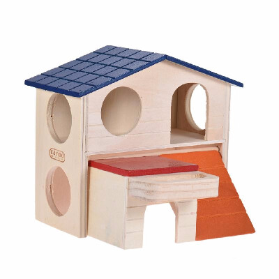 

Hamster House Home Wooden Hideout Hut Cabin Two Layers Small Animal Pet Rat Mice Chinchilla Galesaur Playground Toy