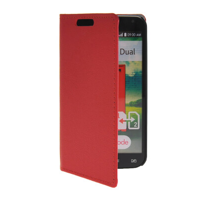 

MOONCASE Slim Leather Side Flip Wallet Card Holder Pouch with Kickstand Shell Back Case Cover for LG L90 Red