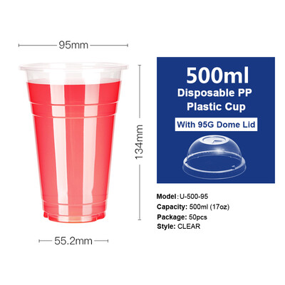 

OTOR 360460500660ml Disposable Plastic Cups with Dome & Flat Lids for Juice Tea Milk Iced Coffee Bubble Boba Smoothie 50pcs