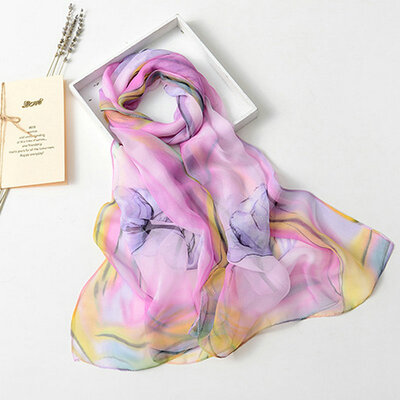

Guttavalli New Women Fashion Flower Print Длинные шелковые платки Sunscreen Stripes Scarf Мягкие ретро пасторальные флористические шарфы Ombre