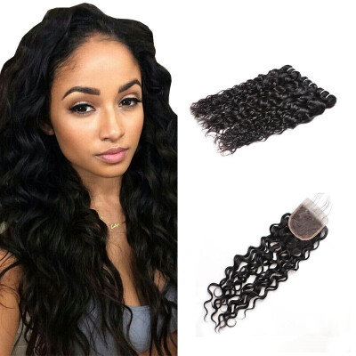 

Ishow Good Quality 7A Malaysian Water Wave Virgin Hair With Closure Wet Wavy 3 Bundle Deals Human Hair With Closure