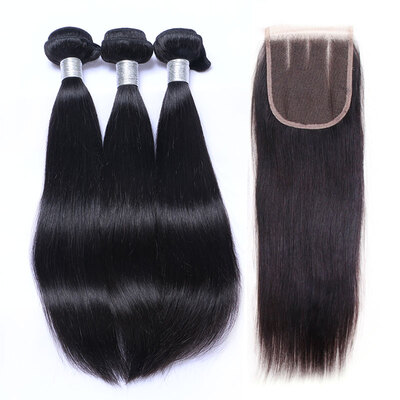 

8A Peruvian Virgin Hair Straight With Closure 3 Bundles Peruvian Remy Human Hair Weaves And Lace Closures 4 Pcs Lot Natural Black