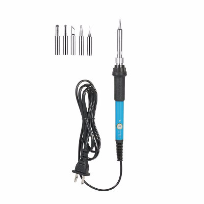 

60W Electric Adjustable Temperature Welding Soldering Iron 5 Replacement Soldering Tips Set 220V EU Plug