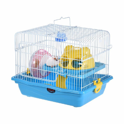 

Cages for Hamster Small Animal Hamster Gerbil Mouse Rat Cage Habitat House Hideout Playground 2story with Feeder Water Bottle Sil