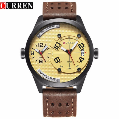 

CURREN luxury brand 2017 New black leather Strap Fashion Casual Business 30 meter Waterproof Relogio Mascu Dual time zone 8252