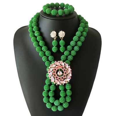 

2 Rows Pink Women African Necklace Bridal Gift Nigerian African Beads Jewellery Ethiopian Wedding Clothing Party Jewelry