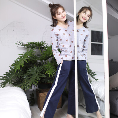 

Haizhining 17W37 pajamas ladies spring&autumn bear head cartoon cute home clothes two-piece long-sleeved trousers home service suit gray 170 XL