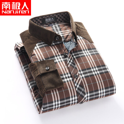 

Antarctic long sleeve plus velvet warm shirt mens autumn&winter casual middle-aged large size mens wear plaid loose mens shirt khaki 40