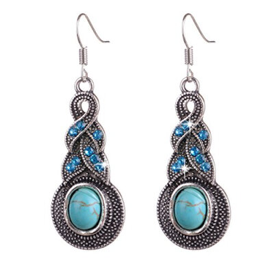 

Aiyaya Platinum-plated Vintage Style Blue Sapphire Filled Round Crystal Turquoise Dangle Earrings