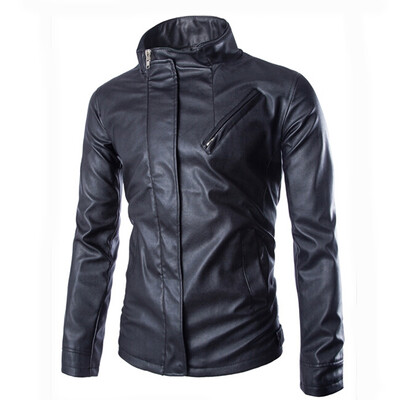 

Zogaa Fashion Mens Leather Stand Collar Short Pure Color Washing