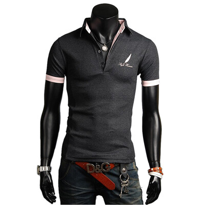 

Zogaa Mens Polo Shirt Feather Embroidery Slim Lapel