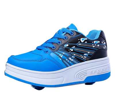 

Kids Baby Girls Boys Auto Dual Wheel Roller Shoes Skates Sneakers Lace Up Flats