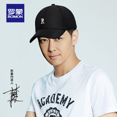 

ROMON hat male baseball cap female Korean version of the tide cap outdoor sports hip hop hat solid color letters fashion couple sunhat pure black