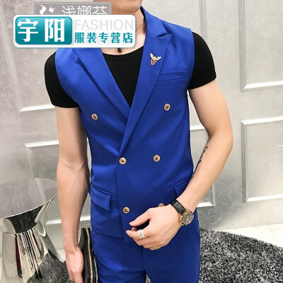 

Vest mens slim color double-breasted design hot suit pony nightclub barber bar single vest