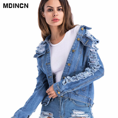 

Fashion Jacket Women Casacos Feminino Slim Ripped Holes Denim Jacket Femme Elegant Vintage Bomber Jacket 2018 Basic Coats LR4