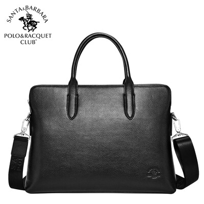 

St Pauls POLO mens business briefcase cross section first layer cowhide handbag trend shoulder slung mens bag M80290211 black
