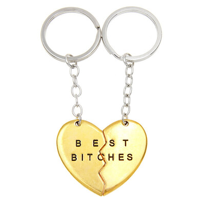

MyMei 1Pc Best Bitches Engraved Heart Round Keychain Keyring For Friends Friendship Gift