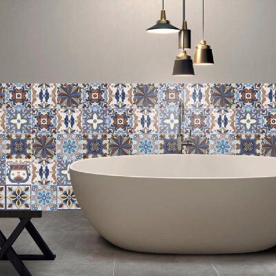 

196 8 Inches PVC Waterproof Self-adhesive 3D Vintage Colorful Tile Wallpaper Roll Wall Floor Contact Paper Stickers Covering Dec