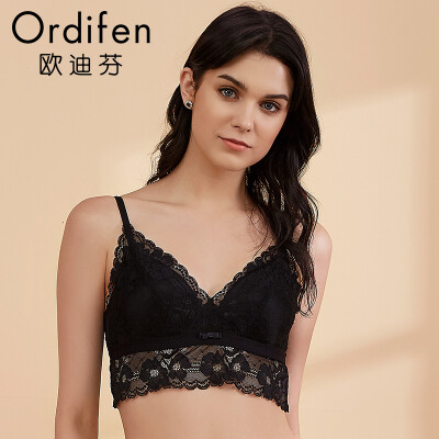 

Ou Difen no steel ring thin section bra 2018 autumn&winter new underwear triangle cup lace sexy bra beauty back bra XB8667 black XL