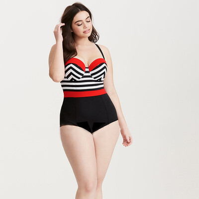 

2018 New Hot Selling Siamese Swimming Suits Striped Color Mixed Large Size Womens Beach Swimwear
