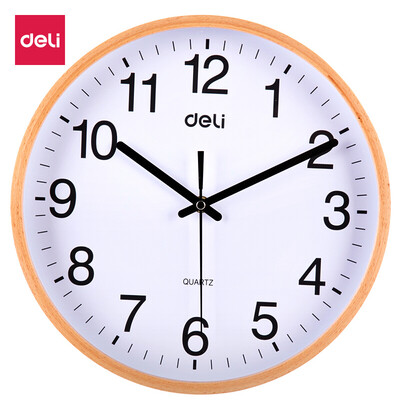 

Deli deli fashion wood mute wall clock living room round beech clock diameter 30cm wood grain color 8818