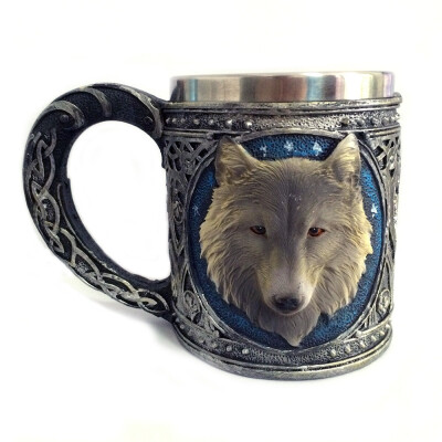 

Personalized retro 3D wolf king Mug double stainless steel wolf cup coffee cup