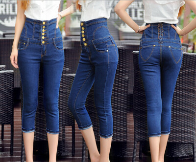 

Lovaru ™2015 autumn high waist denim pant women retro significant lanky waist jeans 7 points granted pant