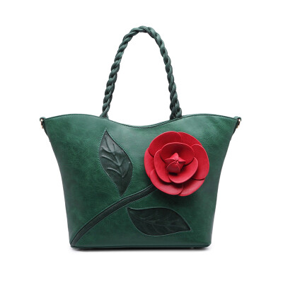 

Brand vintage women luxury handbags rose large flowers woven bag bride pretty shoulder bag lady tote bags large messenger bag