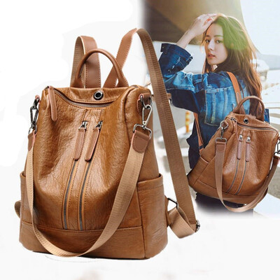 

Fashion shoulder bag female 2018 spring&summer new Korean version of the tide wild multi-function soft leather backpack leisure travel bag