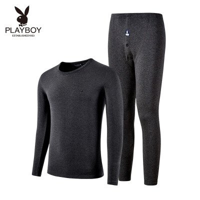 

Playboy Mens Thermal Underwear Set V-neck Basic Thermal Underwear Mens Thick Autumn Clothes Long Pants Set Light Gray V-neck M