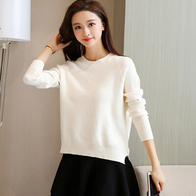 

Langyue womens sweaters womens 2018 autumn&winter new Korean version of the pullover sweater solid color bottoming shirt LWYC188245 white ones