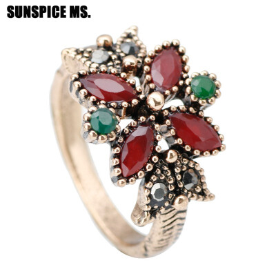 

New Arrive Bohemia Ethnic Vintage Rings Antique Gold Color Resin Crystal Narrow Bronze Wedding Rings Jewelry Gray Stones 2018