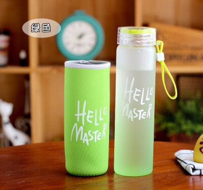 

480ML colorful alphabet glass belt with cloth cover portable hand cup water cup BL008