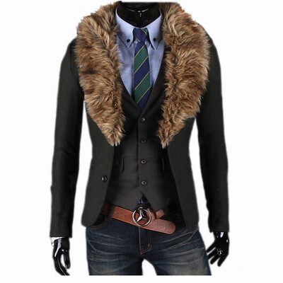 

Zogaa New Mens Suit Fur Collar Slim Casual