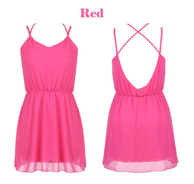 

Sexy Lady Women Cross Spaghetti Strap Mini Dress Chiffon High Waist Backless Dress