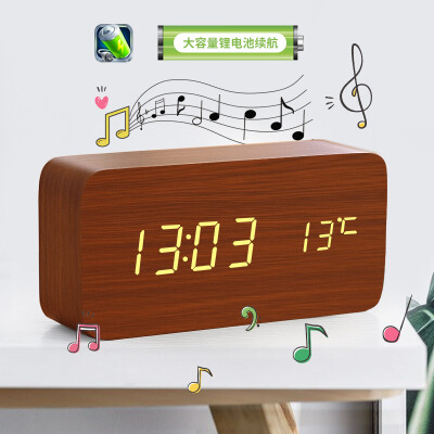 

TIMESS alarm clock mute LED electronic clock 7 group chord music large capacity lithium battery life student clock MP M1-C brown wood