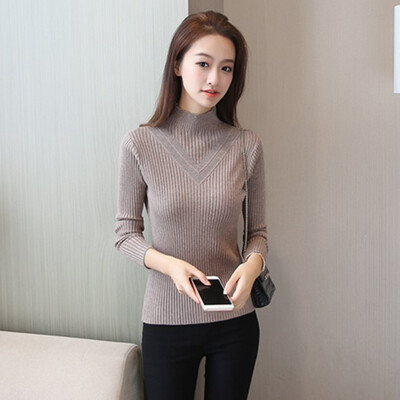 

Long Yue womens sweater womens 2018 autumn&winter new self-cultivation bottoming shirt half high collar sweater student pullover shirt LWYC188248 camel color code