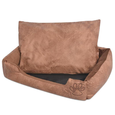 

Dog bed with cushion PU artificial leather Size  Beige