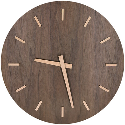 

TXL wall clock home restaurant clock living room personality quartz hanging table mute Chinese wooden clock 12 inch simple European C walnut wood grain