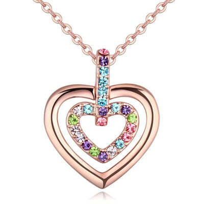 

Double Heart Necklace Rhodium Plated Necklaces of Crystal Pendants Necklace for Womens Gift Rose Gold Plated 20511