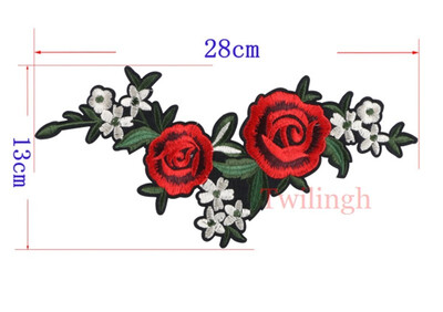 

twilingh Patches Sewing On Iron-On Accessories Red Flower Embroidered Sequined Patches For Women Wedding Dress Clothing