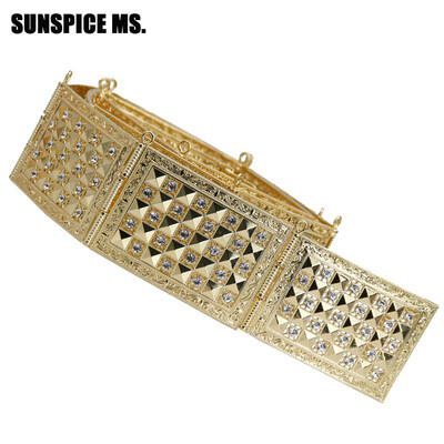 

SUNSPICE MS Women Metal Waist Belt Jewelry Body Chain Gold Color Full Crystal Adjustable Length Albania Popular Wedding Girdle