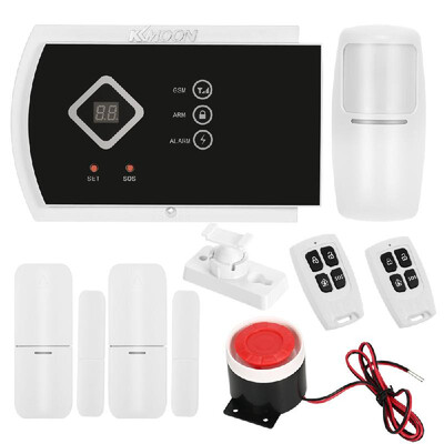 

KKmoon 433MHz Wireless Autou dial GSM SMS Alarm Security System PIR Motion Sensor Door Sensor Wired Siren Kit Phone App