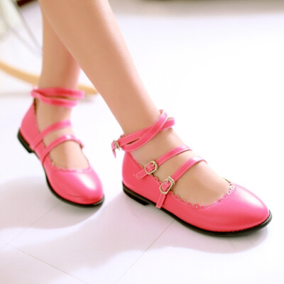 

women shoes Mary Jane pointed toe buckle strap flat casual shoes cosplay dancing party 4 colors